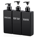 Segbeauty シャンプーボトル ボディーソープ 詰め替えディスペンサー 3本セット 500ml 黒い ブラック直置きタイプ PTEG製 ポンプ付き しゃんふー バスルームお風呂用 コンディション用