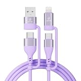 OKUTA 4in1 マルチ 充電ケーブル USB-A Type-C タイプc ライトニングケーブル パソコン 高耐久 スマホ充電ケーブル コンパクト モバイルバッテリー Macbook/iPhone/iPad/Galaxy/Google Pixel/Switch 対応 Android (ラベンダー紫, 1m)