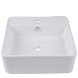 Boharers Above Counter White Square Ceramic Rectangle Vessel for Bathroom Sink [並行輸入品]