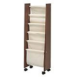 キャスター付マガジンラック(スリム/幅狭5段) 幅27.5cm×奥行15cm 木製/木目/布製/北欧風/本立て/ディスプレイラック/本棚/収納/NK-831 ブラウン