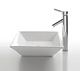 Kraus C-KCV-125-1002SN White Square Ceramic Sink and Sheven Faucet Satin Nickel [並行輸入品]