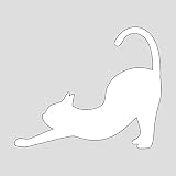 猫の背伸び（尻尾たち）ネコ ねこ キャット ヨガのポーズ・シルエット ステッカー シール 光沢タイプ・耐水・屋外耐候3～4年 (白, 75mm)