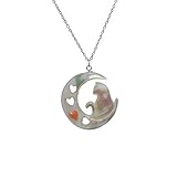 【Crescent】 三日月 & 猫 ハート ペンダント 夜光貝