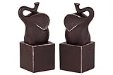 Benzara BRU-846552 Trumpeting Resin Elephant Figurine Bookend Set of Two in Chocolate Brown Shade
