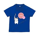 BabyChips 猫 赤(名入れ半袖ベビーTシャツ) 90 ロイヤルブルー