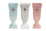 Set of 3 Embossed Damask Print Pink White and Blue Square Vases 9.5【クリスマス】【ツリー】 [並行輸入品]