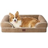 EHEYCIGA 犬 ベッド ペットベッド 防水 猫 ベッド 洗える 犬用 クッション 高反発 取り外せるカバー 滑り止め オールシーズン 中型犬 大型犬(89x56x16.5cm，カーキ)
