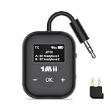1Mii Bluetooth 5.3 トランスミッター Bluetooth TV トランスミッター 25時間再生 aptX AD/HD/低遅延 ワイヤレス オーディオ 送信機OLEDディスプレイ搭載 3.5 mm AUX ジャック テレビ/飛行機/ジムでの使用に最適 小型 2台同時接続 -SafeFly Min 黒