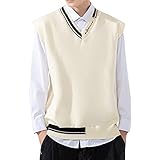 [Hisokamoro] ニットベスト ニットセーター Vネック メンズ ベスト 防寒 暖かい 通勤 通学 スクールベスト カジュアル 学園風 春秋冬 ベージュ NYH0827-197BEIGE-L