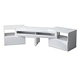 背面収納スライドTVボード ロビン 伸縮スイングタイプ ホワイト(前板鏡面タイプ)