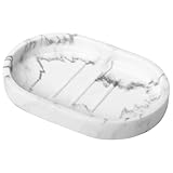 石鹸トレイ Luxspire ソープディッシュ 石鹸置き マット式 樹脂+砂 ソープトレー 引っかき防止 洗浄しやすい 石けん皿 小物トレイ 小物収納 卓上収納 洗面台トレイ アクセサリートレー 滑り止め 乾燥 洗面所 浴室 お風呂 サイズ:15*10.3*1.9cm ホワイトマーブル調