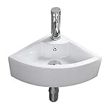 【洗面ボールのみの販売】UrChoiceLtd おしゃれ 洗面ボール 洗面ボウル 小型洗面ボウル 壁掛け 洗面台 洗面鉢 手洗い器 手洗いボウル 手洗台 壁付け型 浴室洗面台 ミニ型 バルコニー 陶器製 シンプル 三角形 （460*325*130mm）