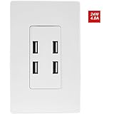 Enerlites 62000-4USB48 24W 4.8A Ultra High-Speed 4-Port Smart USB Charger In-Wall Outlet , Two Wall 