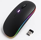 無線マウス Bluetooth5.2 Type-C充電式 ワイヤレスマウス 静音 薄型 瞬時接続 小型 高感度 ブルートゥース ゲーミング USB充電式 2.4GHz 3段階dpi切替 省電力 7色LEDランプ ワイヤレス 3ボタン光学式 高耐久性 持ち運び便利 (ブラック)