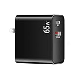 [SLAUTO]65W 充電器 type-c PD急速充電 国際変換アダプタセット USB-C & USB A 2ポート充電器 pd qc 急速充電規格対応 PD3.0 QC3.0 タイプｃ GaN(窒化ガリウム) 折りたたみ式プラグ iPhone/Android/iPad/MacBook/ノートPC各種対応(黑色)