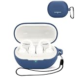 For SOUNDPEATS UU 用 ケース カバー 【KONXISA】ワイヤレスイヤホン ケース シリコン素材 着用しやすい 耐衝撃 防水防塵 ウォッシャブル（カラビナ付き+ストラップ付き ） 装着充電可能 持ち運びがしやすい（ブルー）