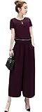 【ママ＆キッズ】Poche 全2色 マタニティー オールインワン ジャンプスーツ ワイドパンツ アンクル丈 シフォン素材 半袖 おしゃれ きれいめ (L, ワインレッド)