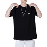 [uptoyou] tシャツ メンズ 半袖 メンズ ビッグt 綿100% シンプル ワンポイントロゴ 刺繍 ゆったり 柔らかい シルエット ショートスリーブ カットソー おしゃれ 夏服 男女兼用 ClownFace(L #19:ブラック)