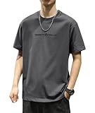 [EASTEMPO] tシャツ メンズ 半袖 夏 ゆったり おしゃれ 綿 薄手 無地 大きいサイズ (JP, アルファベット, L, グレー)