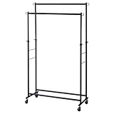 山善(YAMAZEN) 頑丈 ハンガーラック ダブル キャスター付き YIH-W(MBK) ブラック(つやなし)