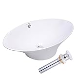 aquateriorラウンド/スクエア/オーバル/長方形テーブルトップ浴室磁器容器シンクホワイトセラミックBasin W / Popupドレイン Oval(24-13/16"x15-1/8"x7") 