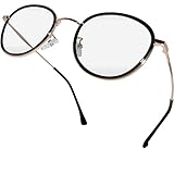 [ベルキューナ] ブルーライトカットメガネ 度なし おしゃれ ラウンド型 ブルーライトカット 伊達メガネ 軽量 (ブラックゴールド)