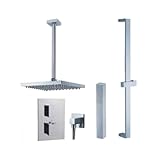 Fluid Faucets FT2SQ-CEIL Square Thermostatic Shower Kit with Ceiling-Mounted Shower Arm and Hand sho