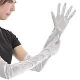 [ps.j] ロンググローブ グローブ コスプレ ウェディング サテン 手袋 ストレッチ (シルバー)