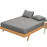 Vallein 防水シーツ シングル ボックス 全面防水 側面完全防水 おねしょシーツ セミダブル ダブル ボックスシーツ クイーン キング マットレスカバー 大人用 赤ちゃん ベッドシーツ ベビー 保育園 介護用 防ダニ 丸洗い可能（ダブル·ダークグレー·140*200）