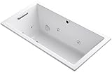 KOHLER 1168-H2-0 Underscore 60-Inch x 32-Inch Drop-In Whirlpool with Heater and Reversible Drain, Wi
