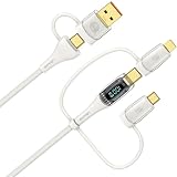 充電ケーブル 6in1 ケーブル 100WPD対応 急速充電 3in2 USB TYPE C 1.2m ワット数表示 ワットディスプレー 高速データ転送 USB A+C to Type-C+Micro+IP 変換アダプタ 一本多役 多機能充電コード 高耐久ナイロン編み 多機種対応 規充電器対応 (2M, ホワイト)
