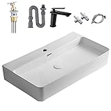 Tinse 洗面ボール 洗面ボウル 手洗い鉢 洗面台 洗面鉢 手洗い器 洗面器 手洗器 浴室洗面台用 おしゃれ 陶器製 スクエア 高級排水金具付き