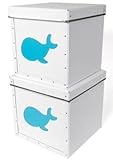 Bigso Smilla Kids' Storage Box, Blue Whale, Set of 2 [並行輸入品]