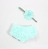 Ruffle Bloomer & Lace Flower Infant Headband Set, Newborn Baby Girl, Aqua by Couture Flower