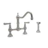 Rohl U.4756L-STN-2 Perrin and Rowe Provence Lever Handle Bridge Kitchen Faucet with Sidespray Rinse 