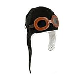 Richooseパイロットアビエイター帽子、赤ちゃんの柔らかい暖かいぬいぐるみキャップ、子供のハロウィーンの衣装アクセサリ、素晴らしいクリスマスギフト，ブラック