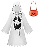[ReliBeauty] ハロウィン おばけ コスプレ 子供 ゴースト 衣装 幽霊 悪魔 コスチューム 女の子 男の子 仮装 かぼちゃバッグ セット ホワイト 140