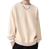 [Mmlnrc] トレーナー メンズ 長袖 11.3オンス 綿 トップス レディース 春秋冬 丸襟 Tシャツ ビッグシルエット 体型カバー プルオーバー ロングtシャツ 無地 カジュアル パーカー ゆったり 着痩せ スウェット クルーネック 男女兼用 スポーツウェア 部屋着 通勤通学 (JP, アルファベット, XL, アプリコット)