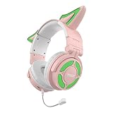 Absdefen キツネ猫耳 ヘッドホン 狐耳ヘッドホン Bluetoothヘッドセット イヤホン ワイヤレス LEDダイナミックグレア付き 有線無線兼用 LED付き マイク付き 着脱式マイク サイズ調節可能 密閉型 立体音響 PC用ヘッドセット フォン HD通話 HiFi音質 軽量 通気性 柔らかい 可愛い 虹色変換 性 大人用 クリスマス 誕生日 プレゼント 日本語取扱説明書付き (ピンク)