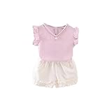 女の子の服 夏 Tシャツ+パンツ Pojour1-6歳キッズ用 2セット 子供かわいいシフォンブラウス 綿 通気 ピンク(90cm)