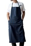 [Chapdaddy] エプロン メンズ専用 撥水加工 カフェ風 リネン配合生地 長尺 すらっとエプロン(ネイビー)