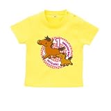 BabyChips お馬の親子(ピンク)(名入れ半袖ベビーTシャツ) 140 イエロー