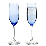 Cobalt/ Royal Blue Tinted Clear Stem Two-Tone Champagne Flutes Glasses, 8oz - Set of 2