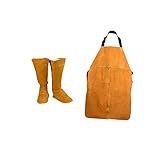 P Prettyia 作業エプロン＋溶接保護スパッツ（1組）　やけど防止　耐火性　牛革製