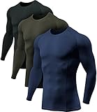 [ATHLIO] スポーツウェア 長袖 コンプレッション メンズ スポーツ シャツ 3枚セット [UVカット・吸汗速乾] コンプレッションウェア スポーツインナー ランニング トレーニング ラウンドネック シャツ AO-BLS01-KVG_3XL