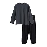 パジャマ メンズ 綿100% 薄手 Tシャツ生地 柔らかい 快適 上下セット 長袖 無地 春 秋 チャコール Lサイズ