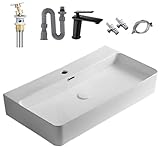 Tinse 洗面ボール 洗面ボウル 手洗い鉢 洗面台 洗面鉢 手洗い器 洗面器 手洗器 浴室洗面台用 おしゃれ 陶器製 スクエア 高級排水金具付き
