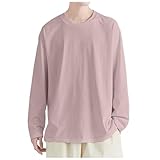 [hvreiop] ロングtシャツ メンズ レディース 綿 長袖 tシャツ 薄手 柔らかい 快適 カットソー クルーネック ゆったり カジュアル インナー 無地 シンプル ロンt 大きいサイズ ファッション トップス かっこいい 春 夏 秋 普段着 部屋着(ライトピンク,XL)