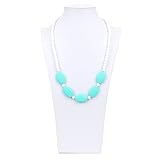 Nixi Sasso Teething Necklace, White/Turquoise