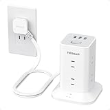 TESSAN タワー型 電源タップ 8AC 3USBポート 1m延長コード 雷ガード 一括スイッチ 省エネ mini型